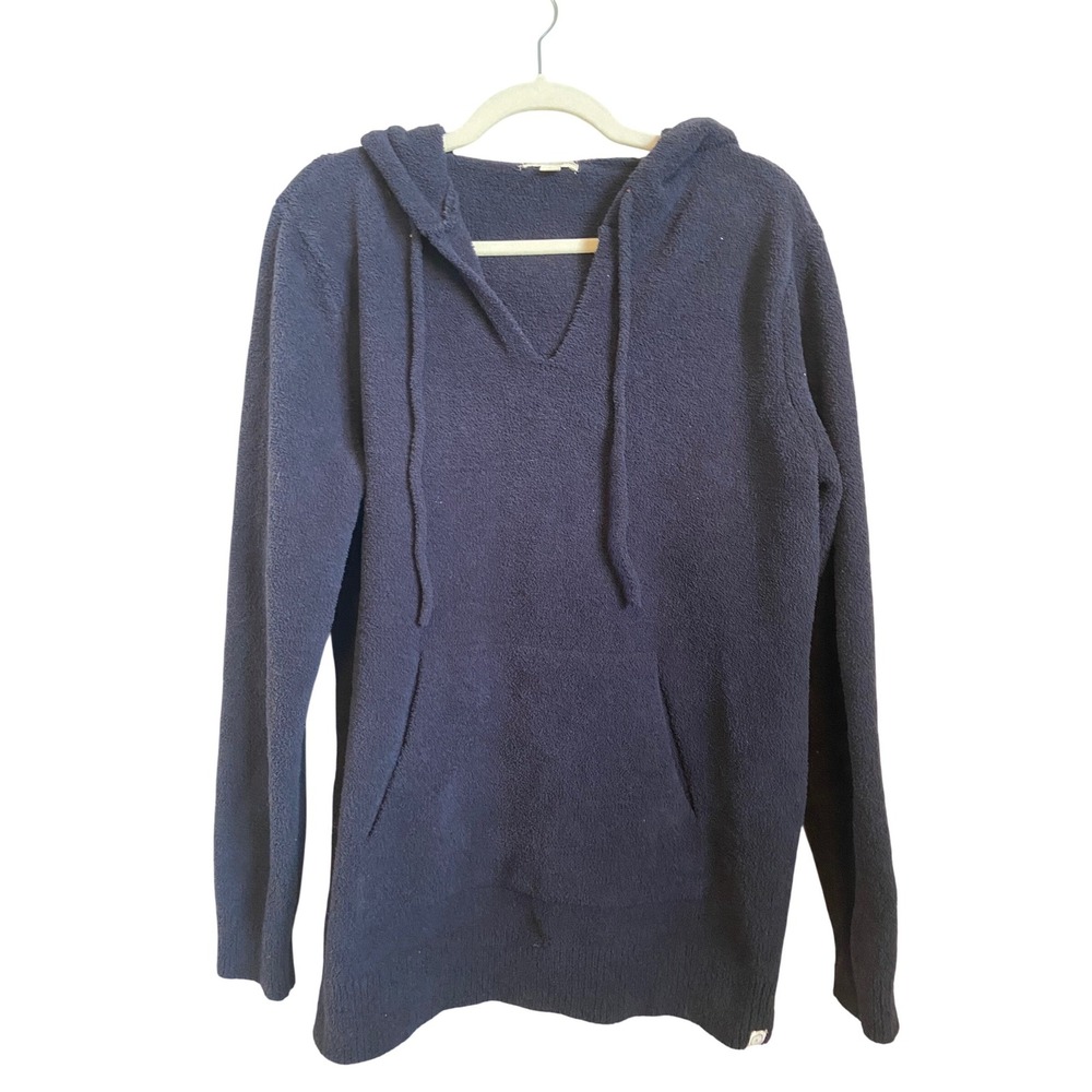Sunday Citizen Black Fleece Hoodie Pullover V-Neck Kangaroo Pocket Small
